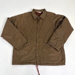 Workwear Brown Sherpa Lined Nylon Paint Jacket Grunge Utility Streetwear M 90's